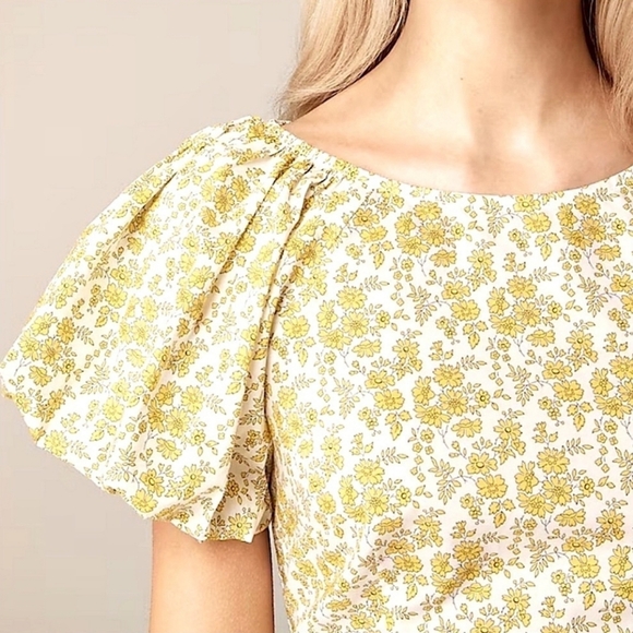 J CREW Plus Size Liberty Smocked Blouse Top Puff-Sleeve Capel Butter Yellow 18 - Picture 4 of 15
